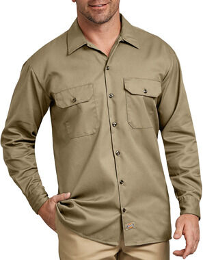 New Dickies Long Sleeve Work Shirt Button Up Men's Medium Desert Sand Uniform